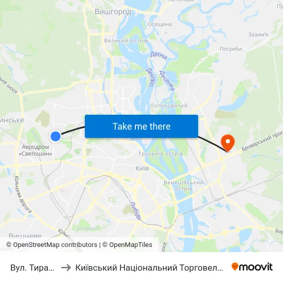 Вул. Тираспольська to Київський Національний Торговельно-Економічний Університет map