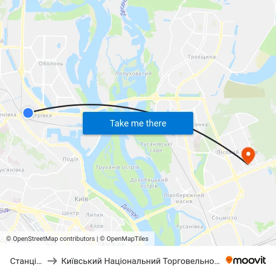 Станція Зеніт to Київський Національний Торговельно-Економічний Університет map