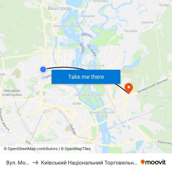 Вул. Мостицька to Київський Національний Торговельно-Економічний Університет map