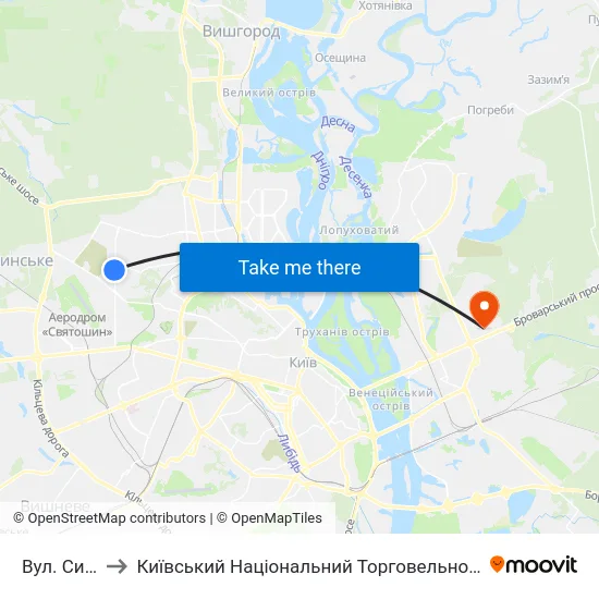 Вул. Сирецька to Київський Національний Торговельно-Економічний Університет map
