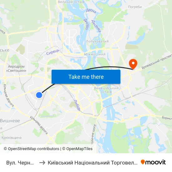 Вул. Чернишевського to Київський Національний Торговельно-Економічний Університет map