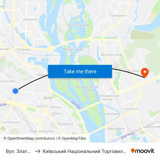 Вул. Златоустівська to Київський Національний Торговельно-Економічний Університет map