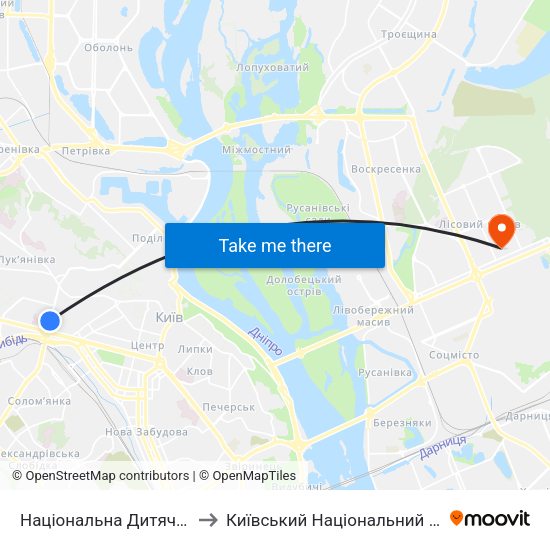 Національна Дитяча Клінічна Лікарня ""Охматдит"" to Київський Національний Торговельно-Економічний Університет map