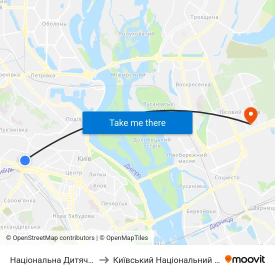 Національна Дитяча Клінічна Лікарня ""Охматдит"" to Київський Національний Торговельно-Економічний Університет map