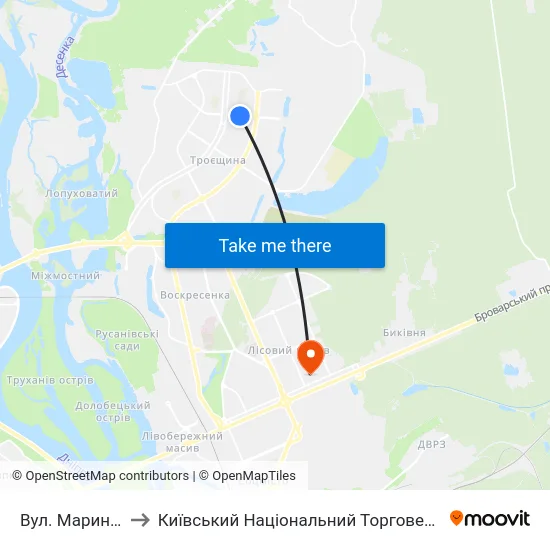 Вул. Марини Цвєтаєвої to Київський Національний Торговельно-Економічний Університет map