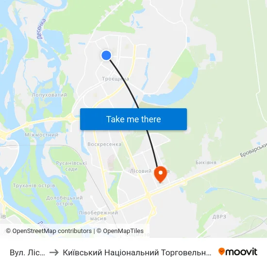 Вул. Лісківська to Київський Національний Торговельно-Економічний Університет map