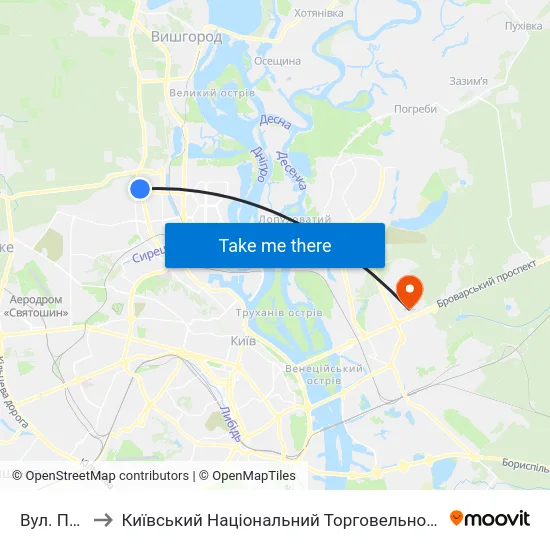 Вул. Полярна to Київський Національний Торговельно-Економічний Університет map