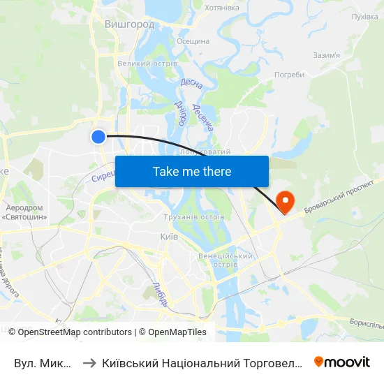 Вул. Миколи Гулака to Київський Національний Торговельно-Економічний Університет map