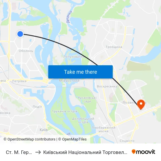 Ст. М. Героїв Дніпра to Київський Національний Торговельно-Економічний Університет map