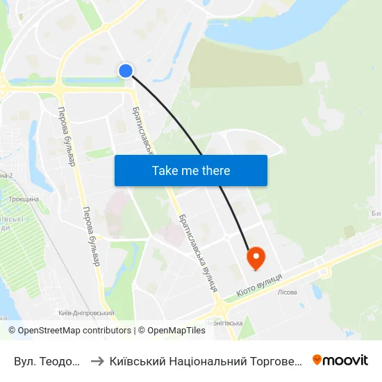 Вул. Теодора Драйзера to Київський Національний Торговельно-Економічний Університет map