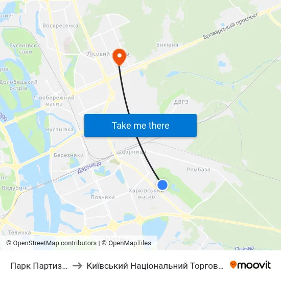 Парк Партизанської Слави to Київський Національний Торговельно-Економічний Університет map