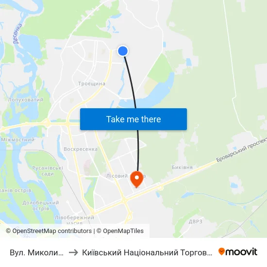 Вул. Миколи Закревського to Київський Національний Торговельно-Економічний Університет map