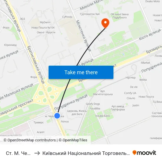 Ст. М. Чернігівська to Київський Національний Торговельно-Економічний Університет map