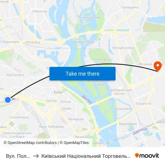 Вул. Політехнічна to Київський Національний Торговельно-Економічний Університет map