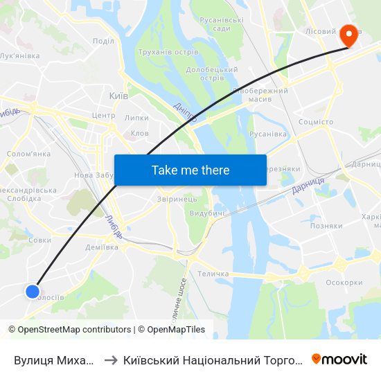 Вулиця Михайла Ломоносова to Київський Національний Торговельно-Економічний Університет map