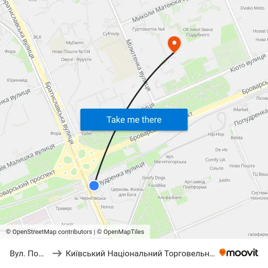 Вул. Попудренка to Київський Національний Торговельно-Економічний Університет map