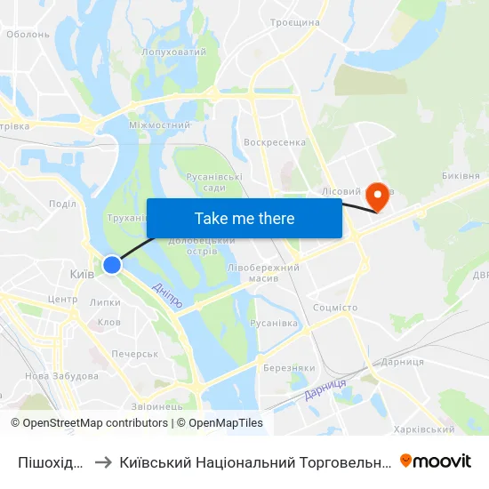 Пішохідний Міст to Київський Національний Торговельно-Економічний Університет map