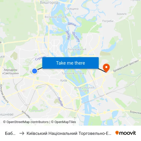 Бабин Яр to Київський Національний Торговельно-Економічний Університет map