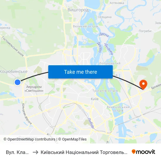 Вул. Клавдіївська to Київський Національний Торговельно-Економічний Університет map