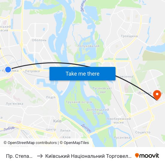 Пр. Степана Бандери to Київський Національний Торговельно-Економічний Університет map
