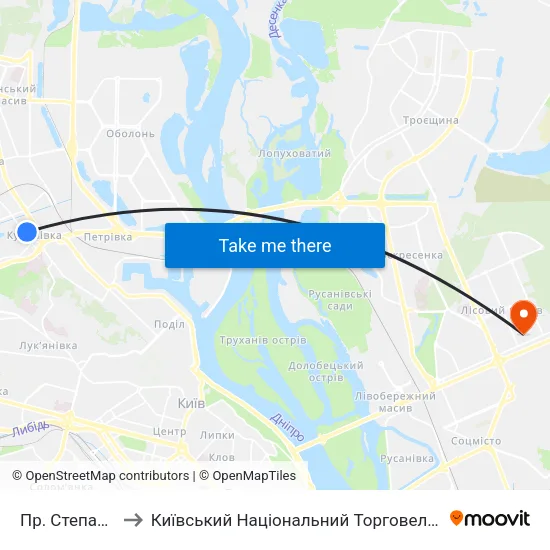 Пр. Степана Бандери to Київський Національний Торговельно-Економічний Університет map