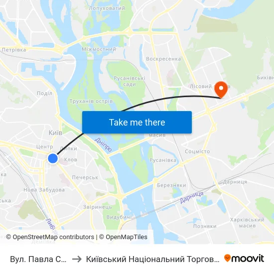 Вул. Павла Скоропадського to Київський Національний Торговельно-Економічний Університет map