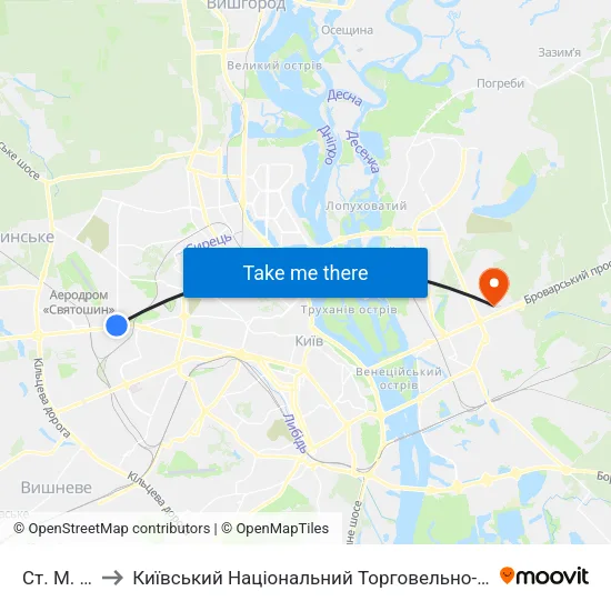Ст. М. Нивки to Київський Національний Торговельно-Економічний Університет map
