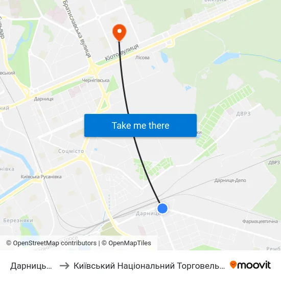 Дарницький Ринок to Київський Національний Торговельно-Економічний Університет map