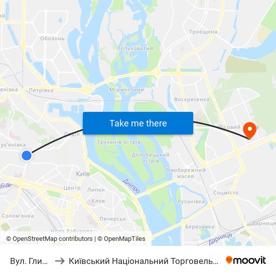 Вул. Глибочицька to Київський Національний Торговельно-Економічний Університет map