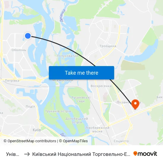 Універсам to Київський Національний Торговельно-Економічний Університет map