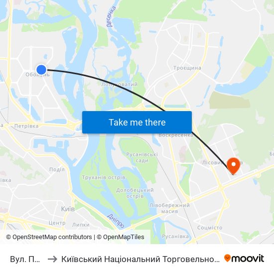 Вул. Прирічна to Київський Національний Торговельно-Економічний Університет map