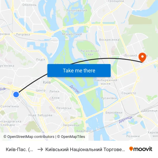 Київ-Пас. (Приміський) to Київський Національний Торговельно-Економічний Університет map