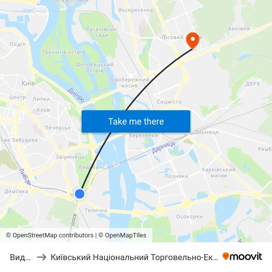 Видубичі to Київський Національний Торговельно-Економічний Університет map