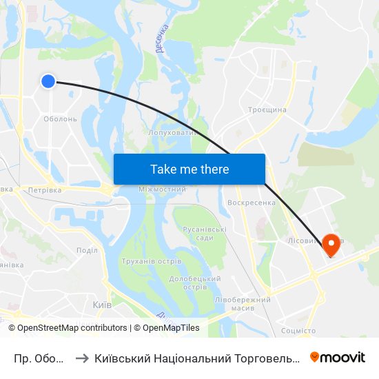 Пр. Оболонський to Київський Національний Торговельно-Економічний Університет map