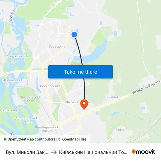 Вул. Миколи Закревського, Поліклініка to Київський Національний Торговельно-Економічний Університет map