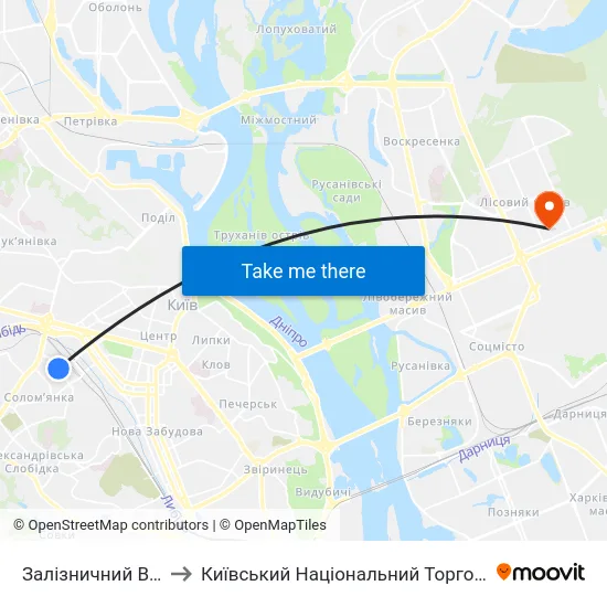 Залізничний Вокзал Південний to Київський Національний Торговельно-Економічний Університет map