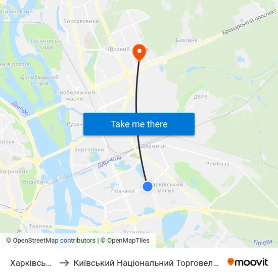 Харківський Масив to Київський Національний Торговельно-Економічний Університет map