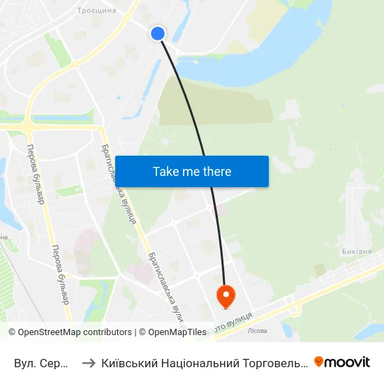 Вул. Сержа Лифаря to Київський Національний Торговельно-Економічний Університет map