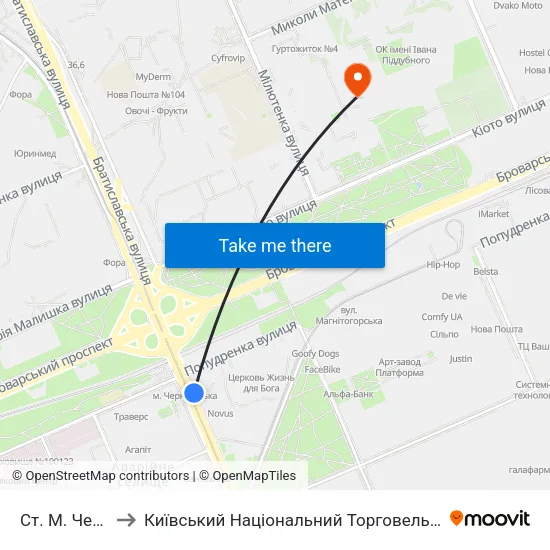 Ст. М. Чернігівська to Київський Національний Торговельно-Економічний Університет map