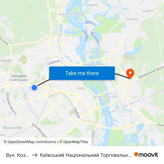 Вул. Козелецька to Київський Національний Торговельно-Економічний Університет map