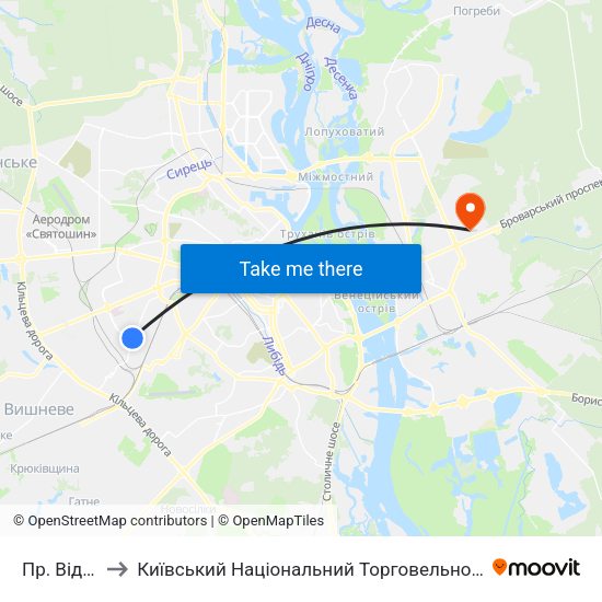 Пр. Відрадний to Київський Національний Торговельно-Економічний Університет map