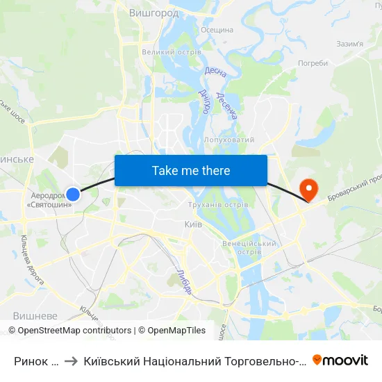 Ринок Нивки to Київський Національний Торговельно-Економічний Університет map