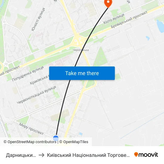 Дарницький Універмаг to Київський Національний Торговельно-Економічний Університет map