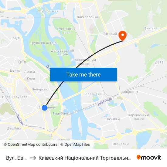 Вул. Бастіонна to Київський Національний Торговельно-Економічний Університет map