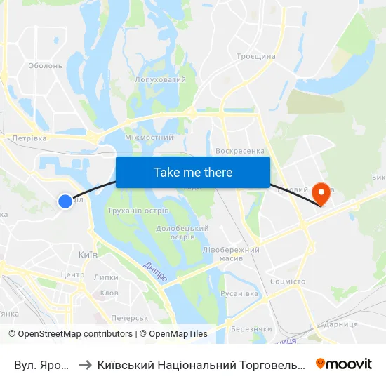 Вул. Ярославська to Київський Національний Торговельно-Економічний Університет map