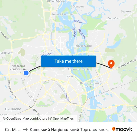Ст. М. Нивки to Київський Національний Торговельно-Економічний Університет map
