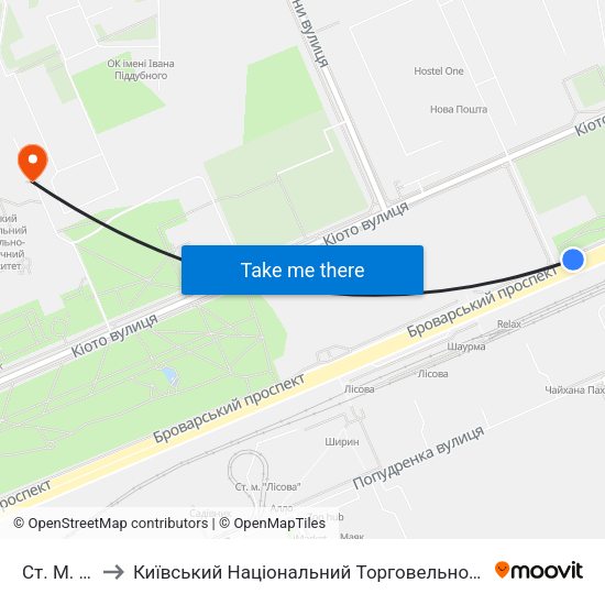 Ст. М. Лісова to Київський Національний Торговельно-Економічний Університет map