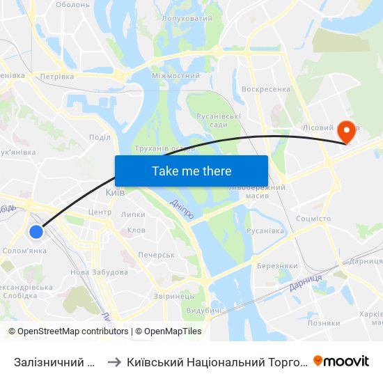 Залізничний Вокзал Південний to Київський Національний Торговельно-Економічний Університет map