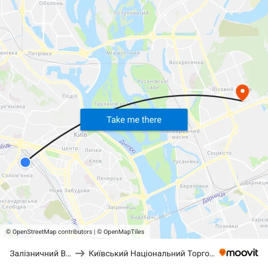 Залізничний Вокзал Південний to Київський Національний Торговельно-Економічний Університет map