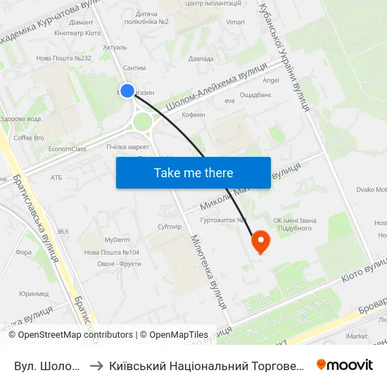 Вул. Шолом-Алейхема to Київський Національний Торговельно-Економічний Університет map